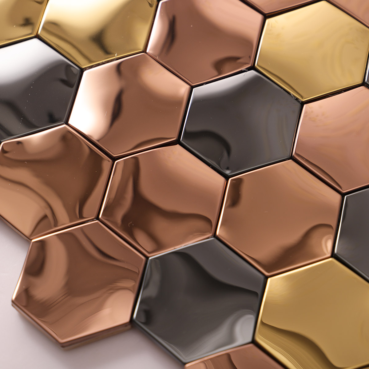3D Mirror Black and Gold Hexagon Stainless Steel Mosaic Tiles-SAICINA TILES