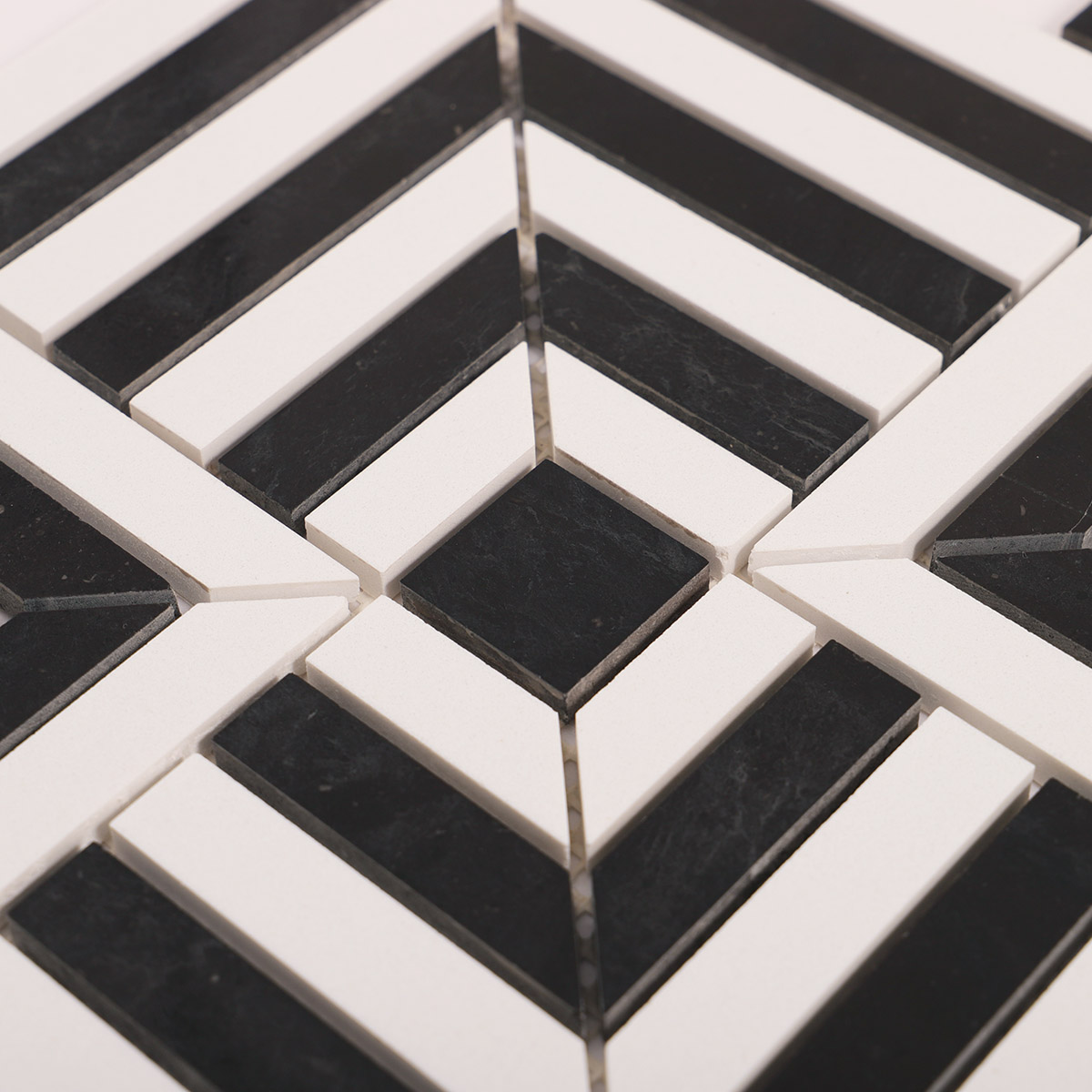 Polished Black and White Geometric Marble Mosaic Tiles-SAICINA TILES