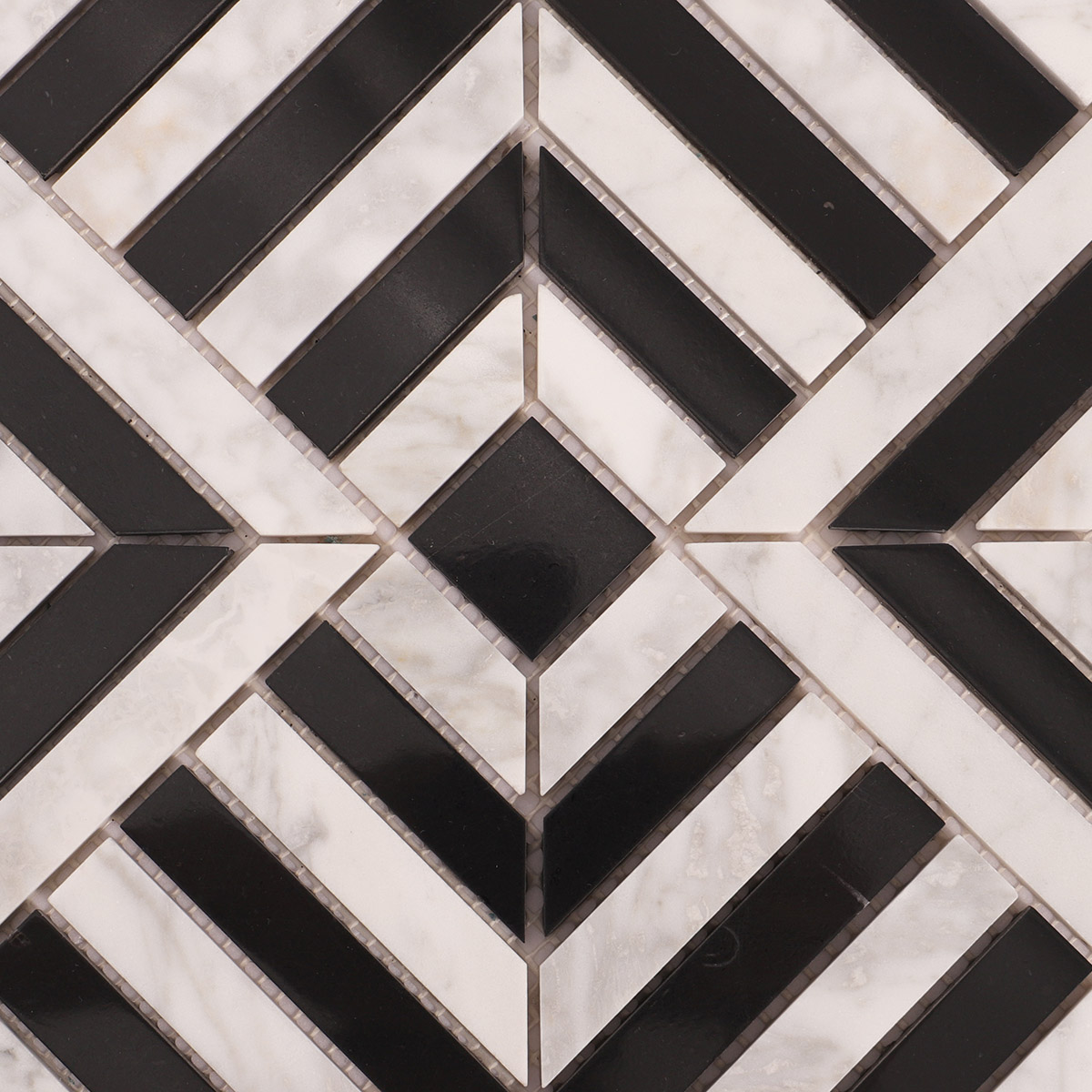 Carrara White and Black Geometric Marble Mosaic Tiles-SAICINA TILES