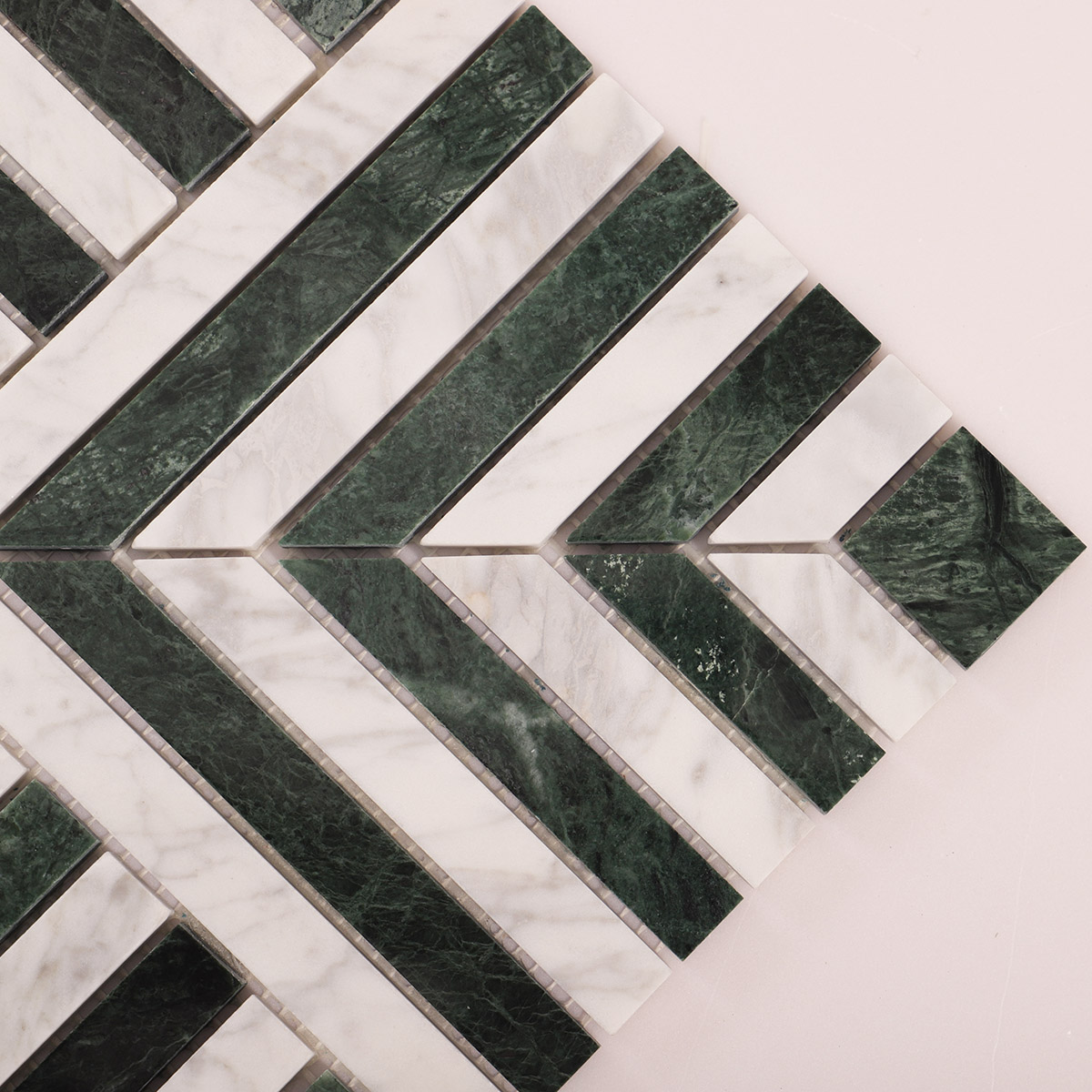 Carrara White and Verde Green Geometric Marble Mosaic Tiles-SAICINA TILES