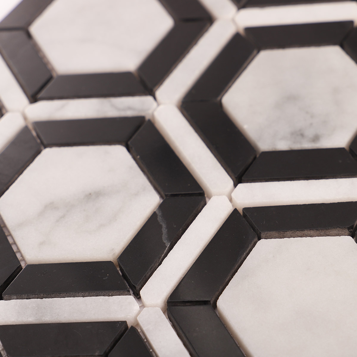 Carrara White and Black Hexagon Geometric Marble Mosaic Tiles-SAICINA TILES