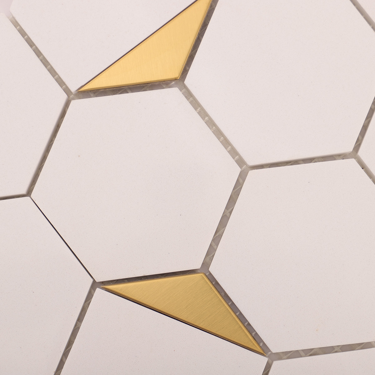 White Hexagon Honed Marble Mix Metal Mosaic Tiles-SAICINA TILES