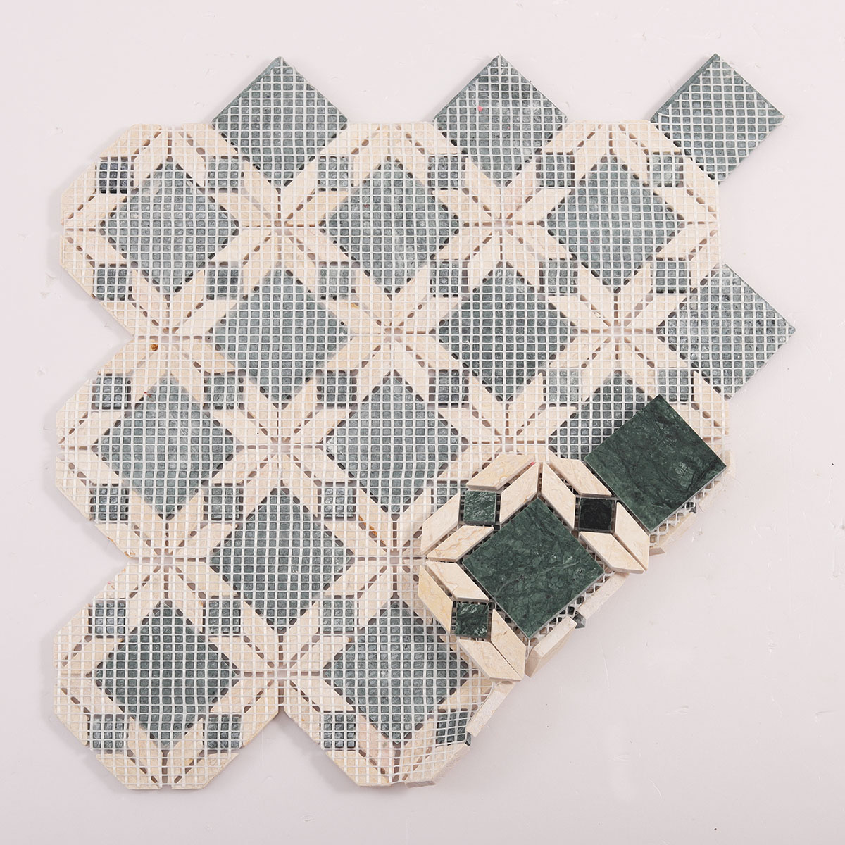 Back side of Polished Green Floral marble mosaic tiles, folded