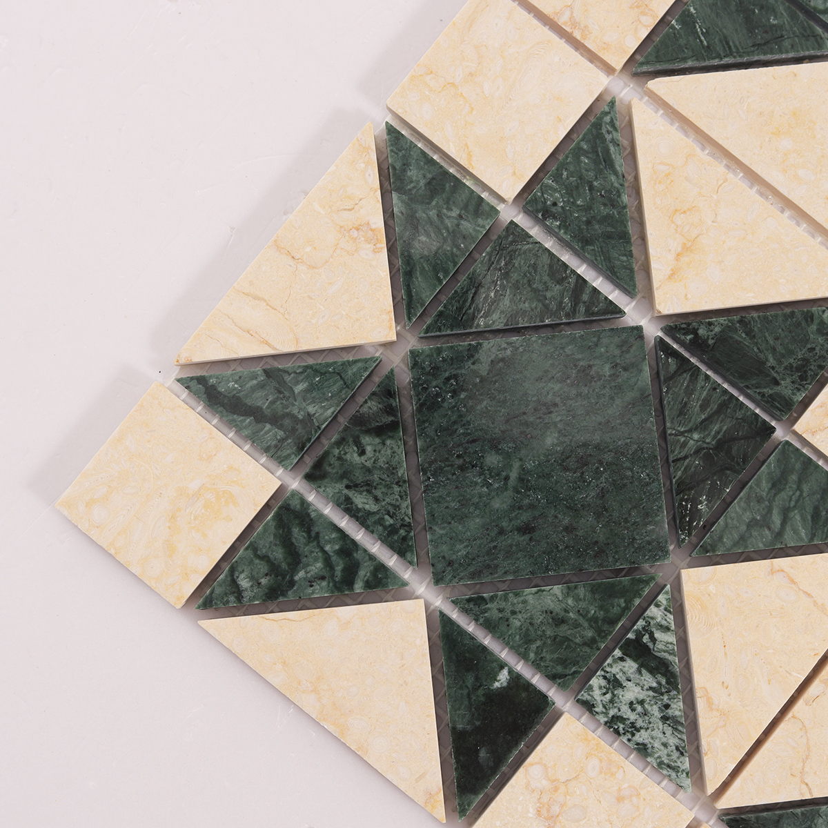 Close-up of Green Mixed Beige Stars Marble Mosaic Tiles