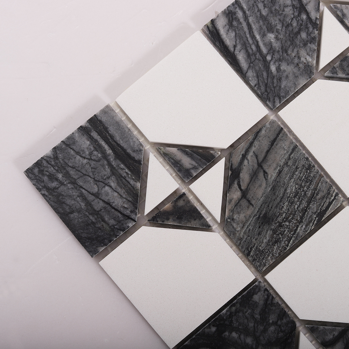 Detailed close-up of Gray & White Thassos Natural Marble Mosaic Tiles