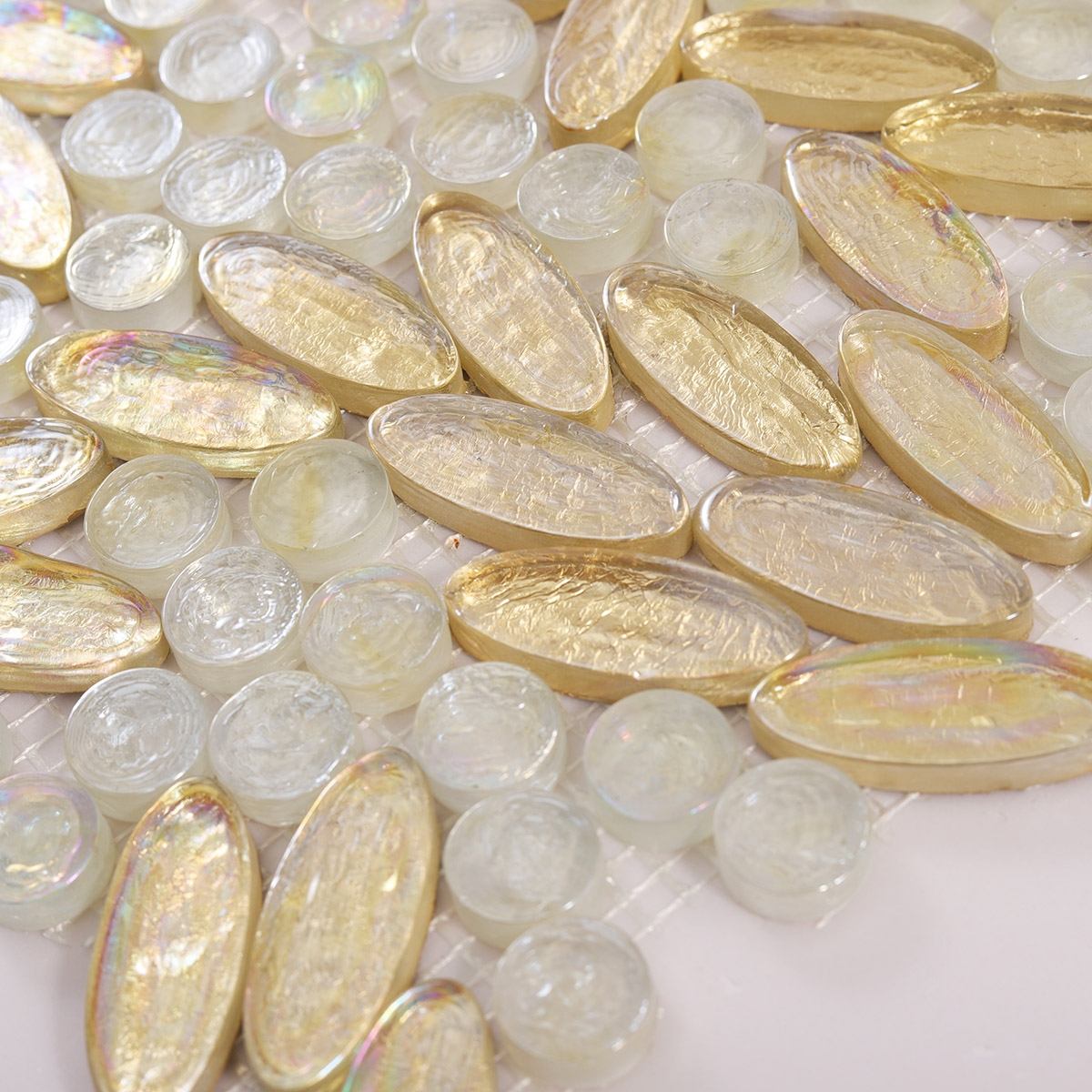 Detailed close-up of Gold Glass Flower Art Mosaic Floor Tiles