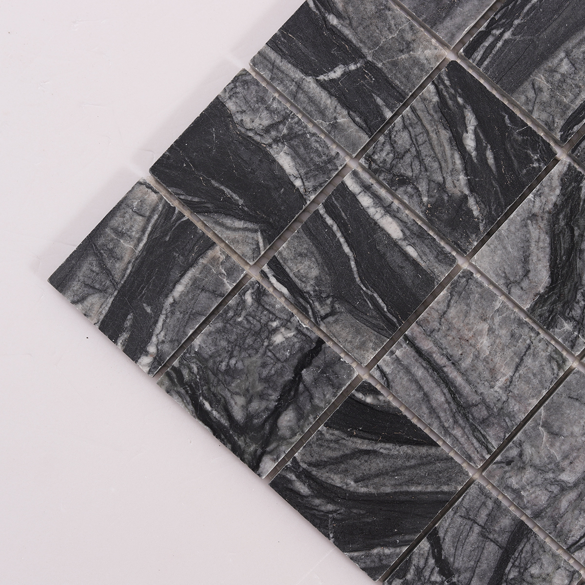 Close-up of Bardiglio Square Marble Mosaic Tiles