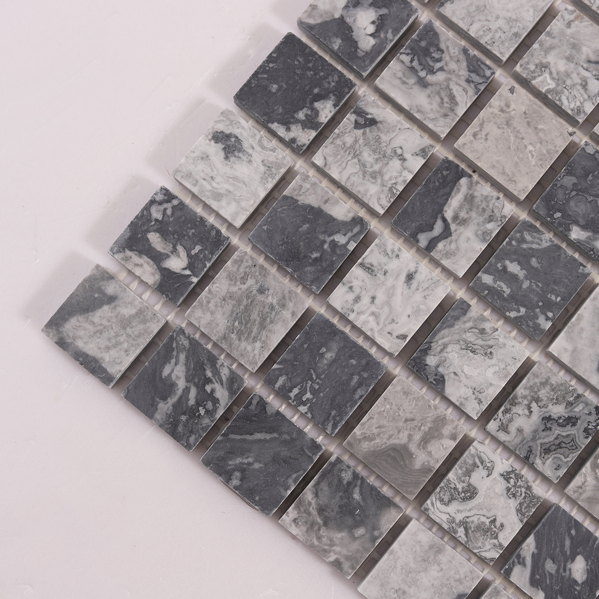 Detailed close-up of Dark Grey Square Natural Stone Mosaic Wall Tiles.
