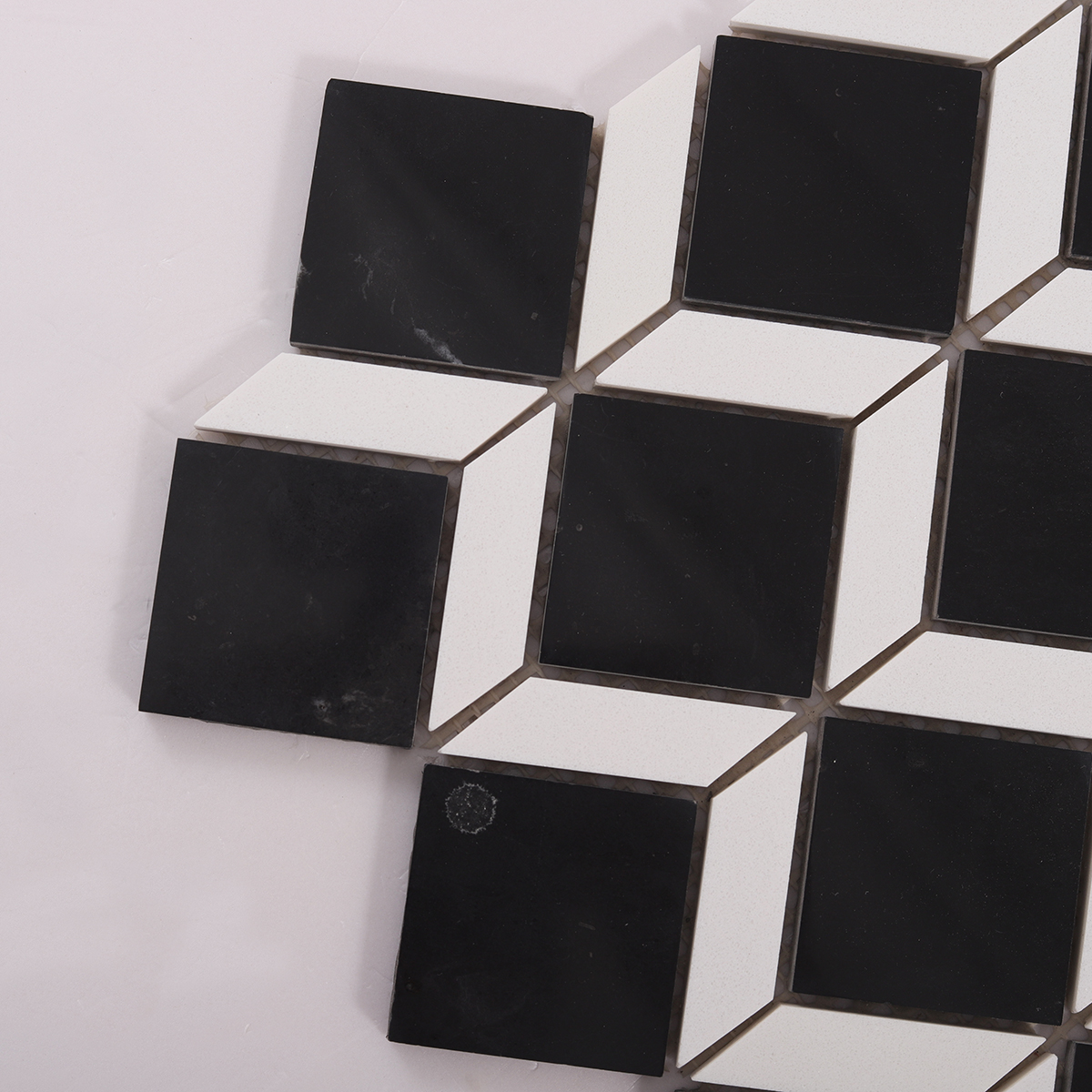 Detailed close-up of Geometric Square Black and White Marble Mosaic Tiles