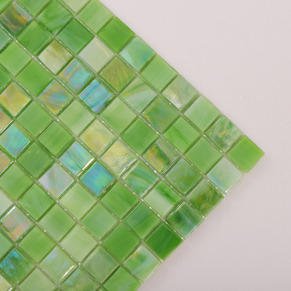 Close-up of Emerald Green Glass Mosaic Tile, texture detail