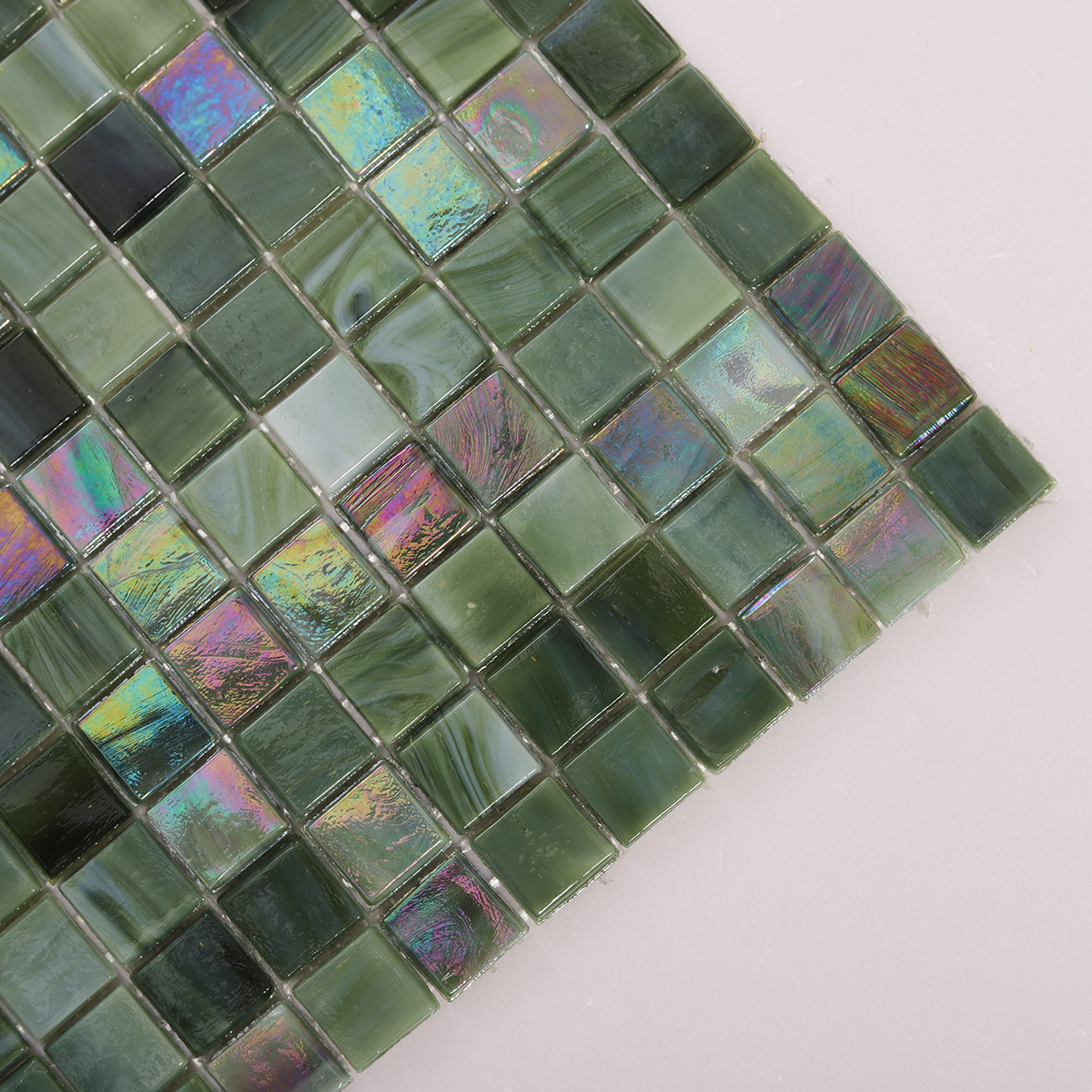 Close-up of Green Square Glass Mosaic Tiles, texture detail