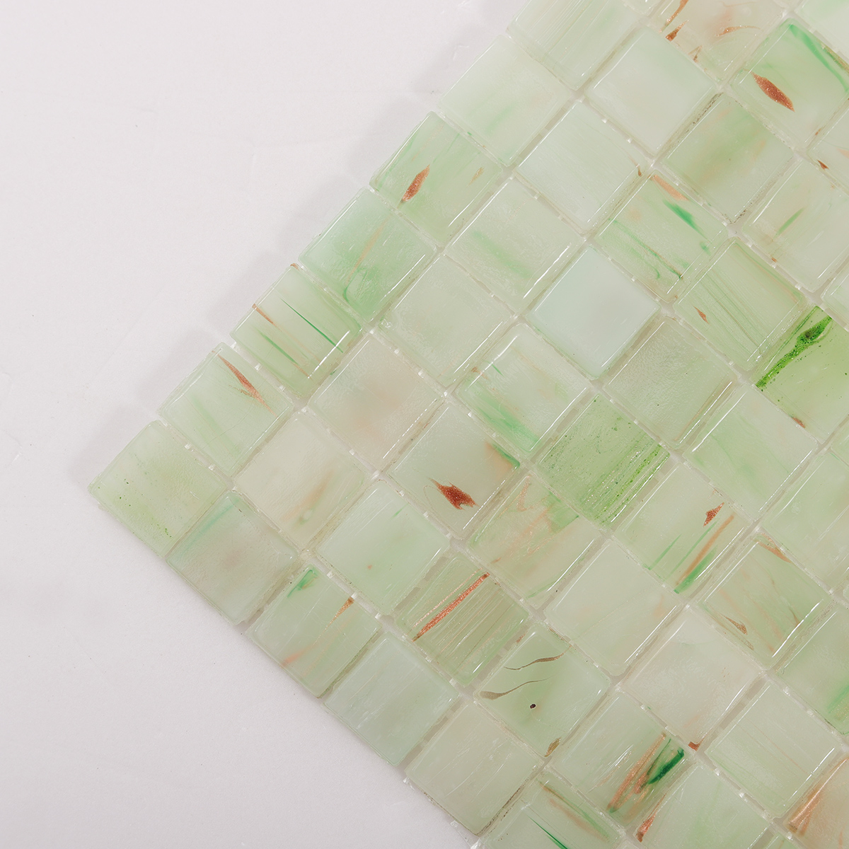 Detailed view of Light Green Square Mosaic Wall and Floor Tile, showing smooth surface