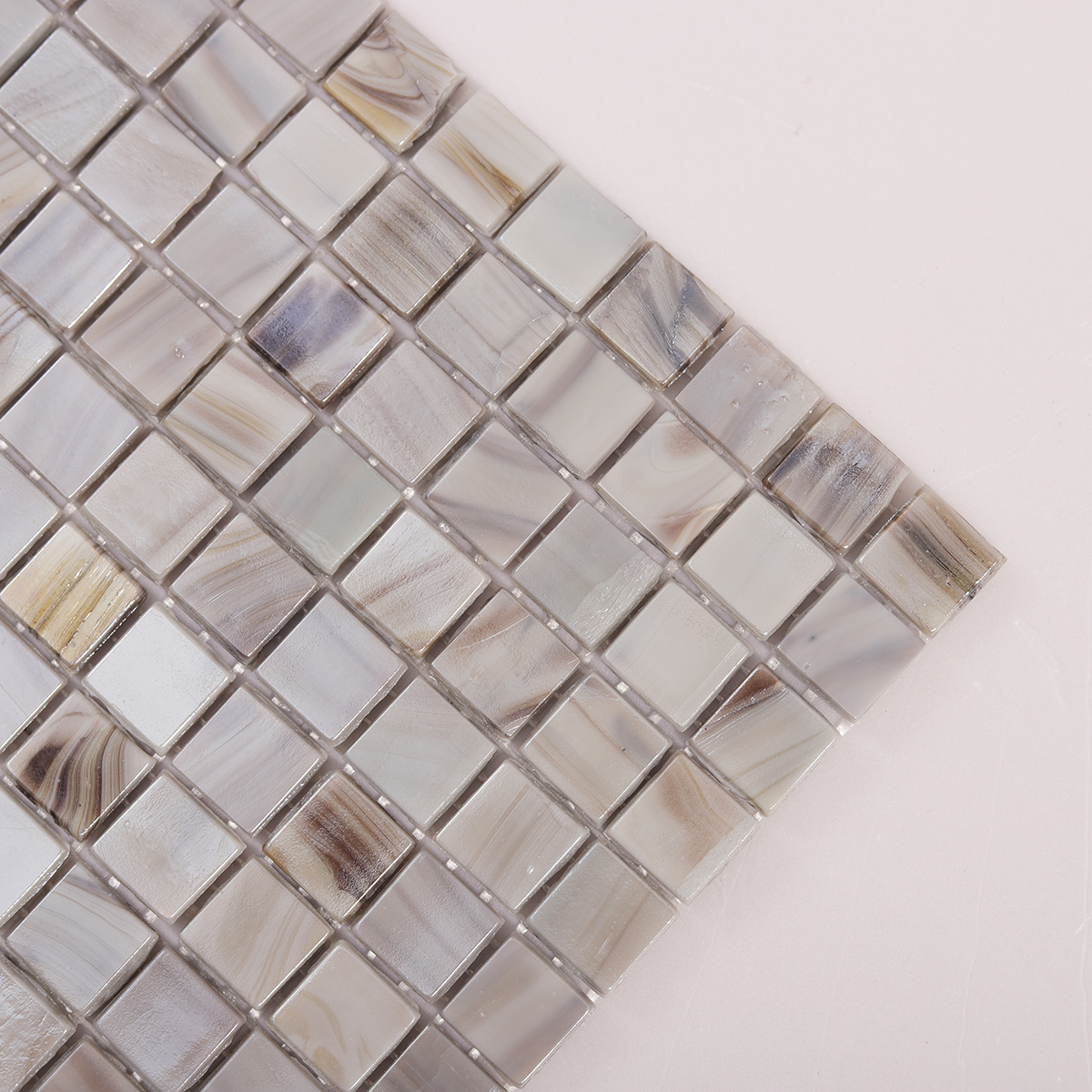 Detailed view of Gray Square Glass Mosaic Tile, showing smooth surface