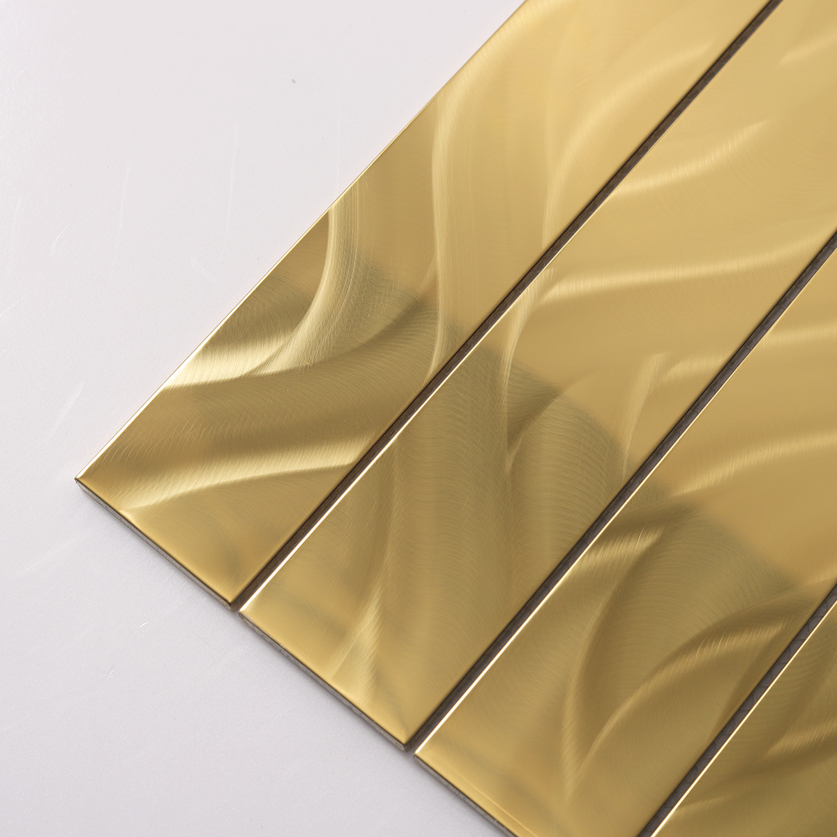 Detailed view of Rectangle Glossy Gold Metal Mosaic Tiles, showing glossy metal finish