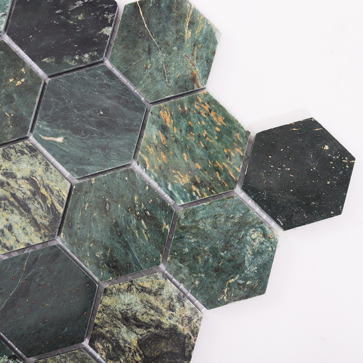 Detailed View of Indian Green Natural Stone Mosaic Tile Pattern