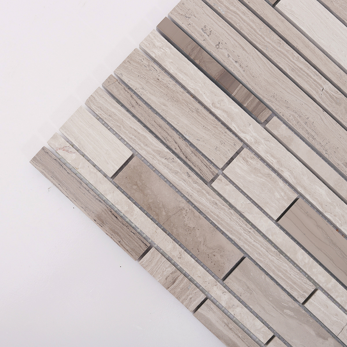 Close-up of Wood Marble Linear Strips Mosaic Tile Surface