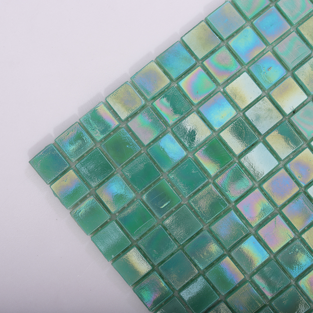 Close-up of Iridescent Turquoise Mosaic Tile Surface