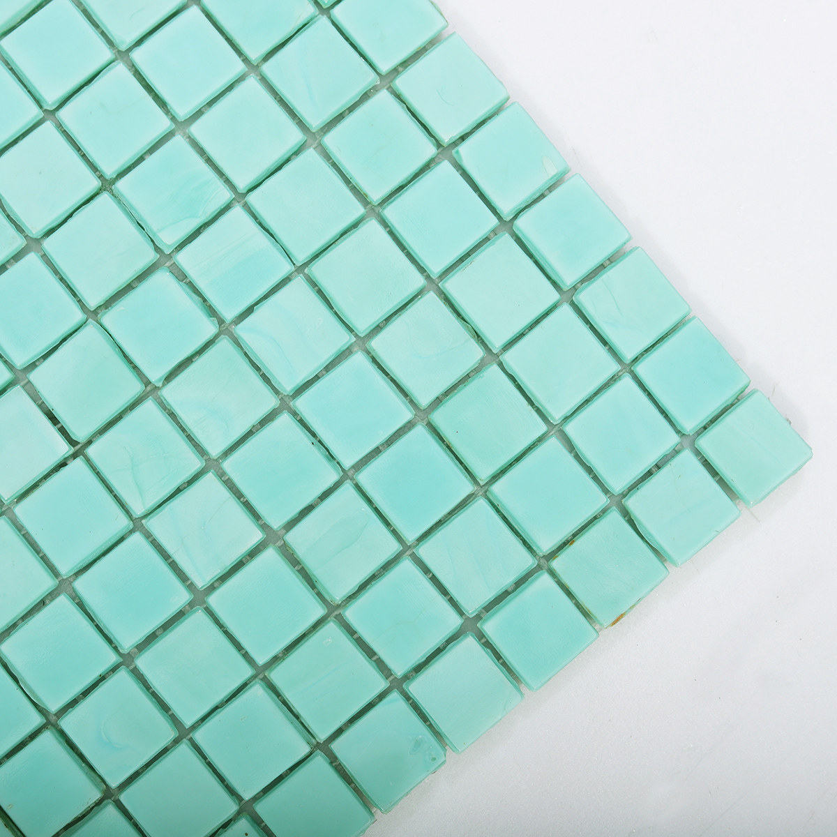 Detailed View of Green Mosaic Glass Backsplash Tile Pattern