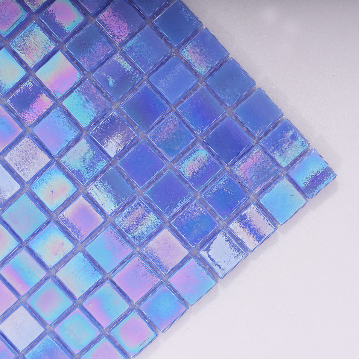 Close-up of Iridescent Blue Glass Mosaic Tile for Pool