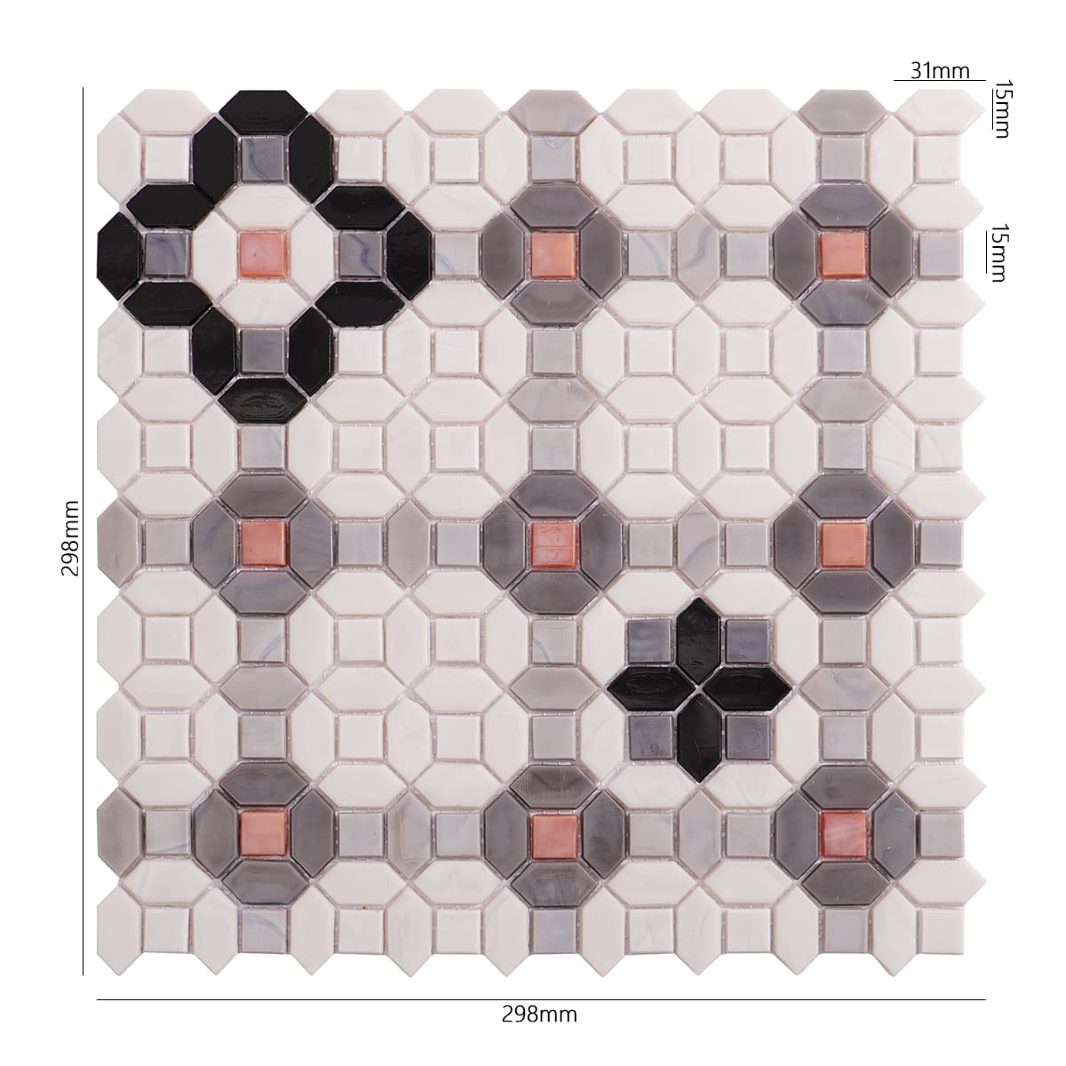 Gray and White Flower Glass Mosaic Tiles