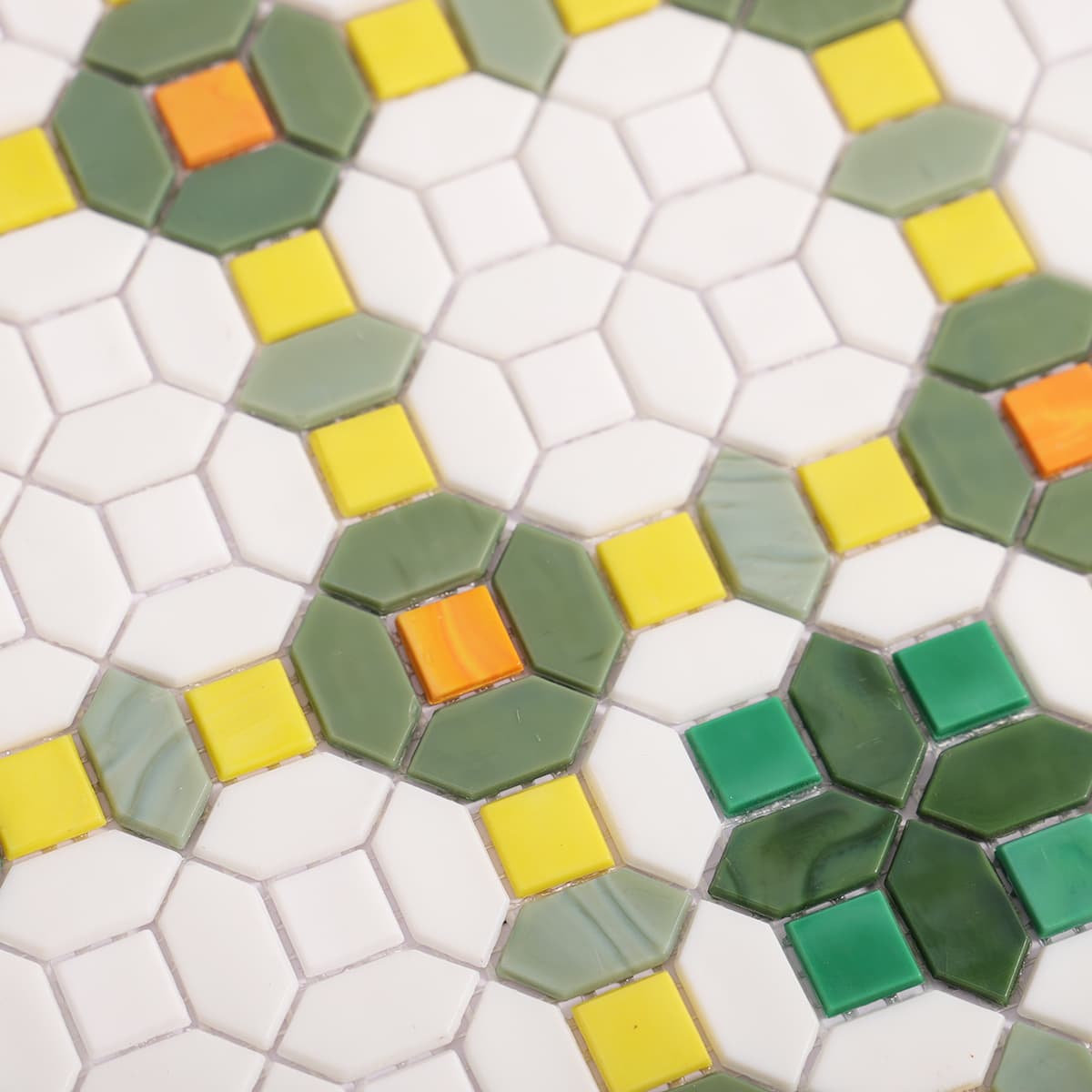 Green and White Floral Glass Mosaic Tiles