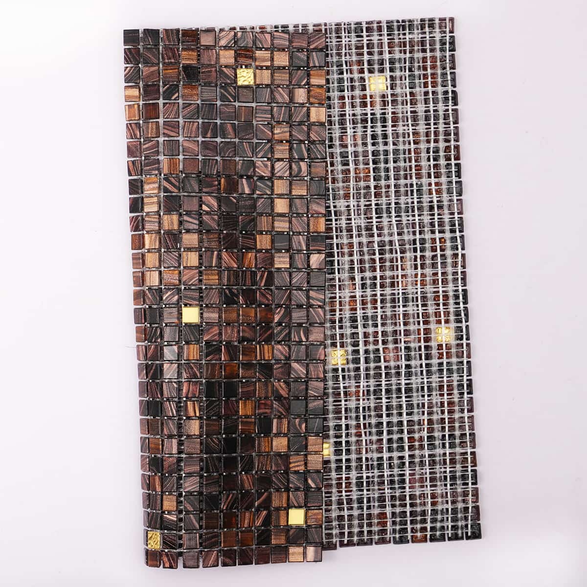 Brown Mixed Mini Gold Glass Square Mosaic Tiles 