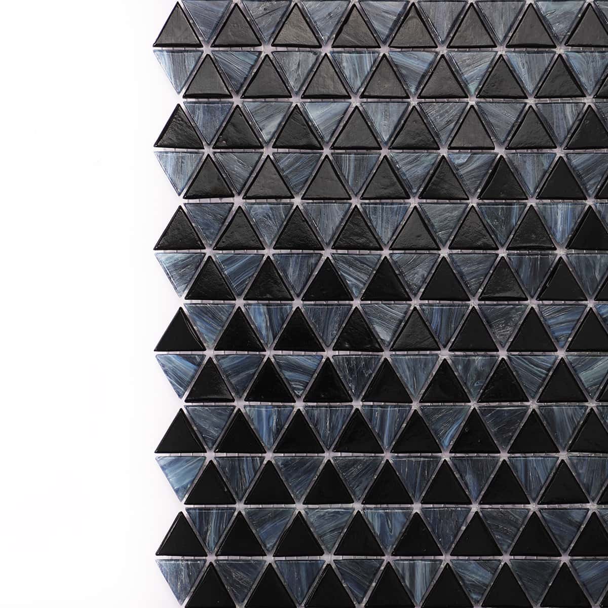 Checkerboard Glass Black Slate Gray Triangle Mosaic Tiles 
