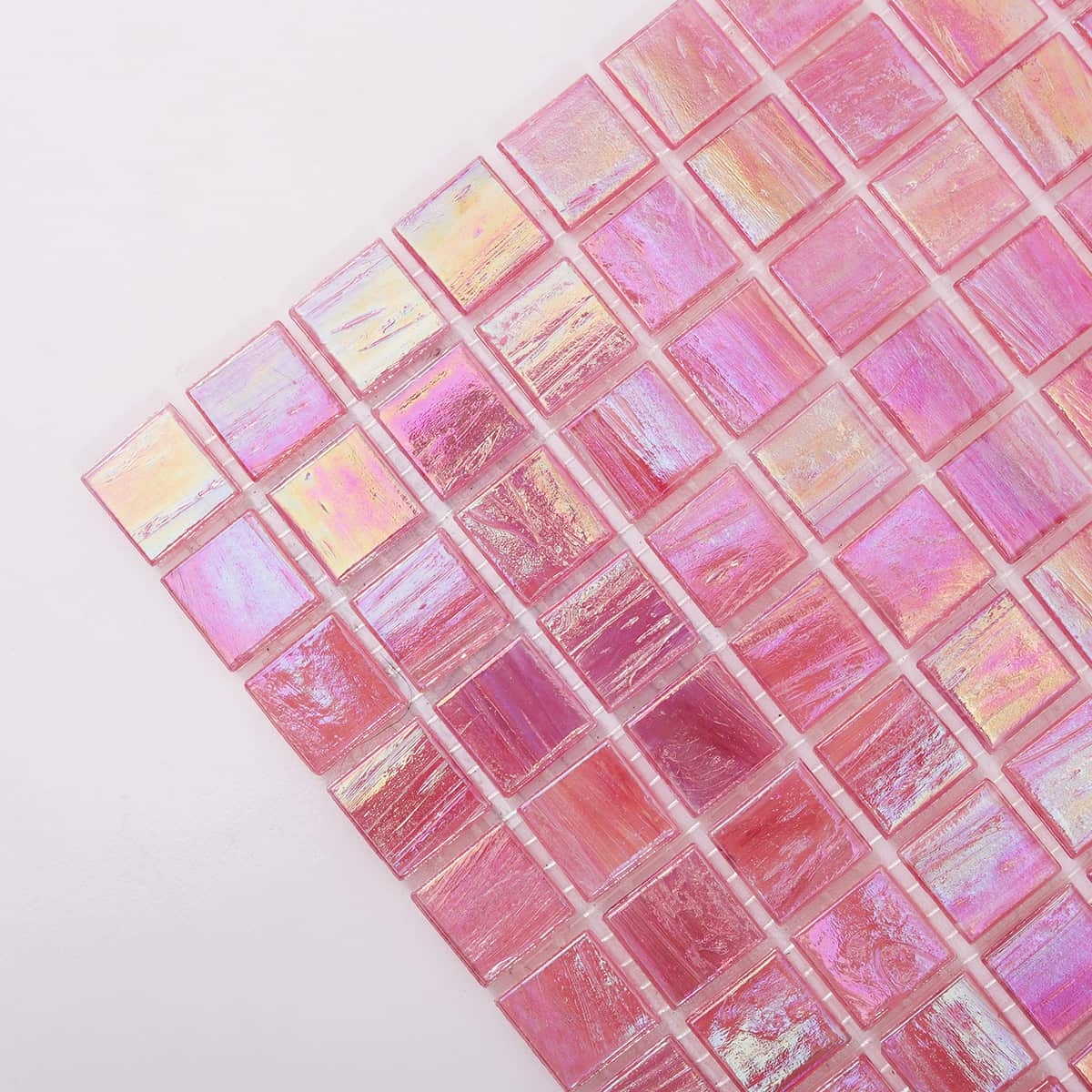 Glossy Iridescent Pink Glass Mosaic Wall and Floor Tiles