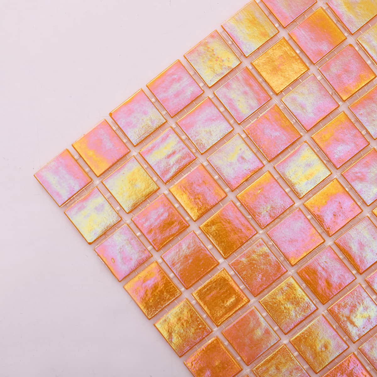 Iridescent Sunset Orange  Glass  Square Mosaic Tile