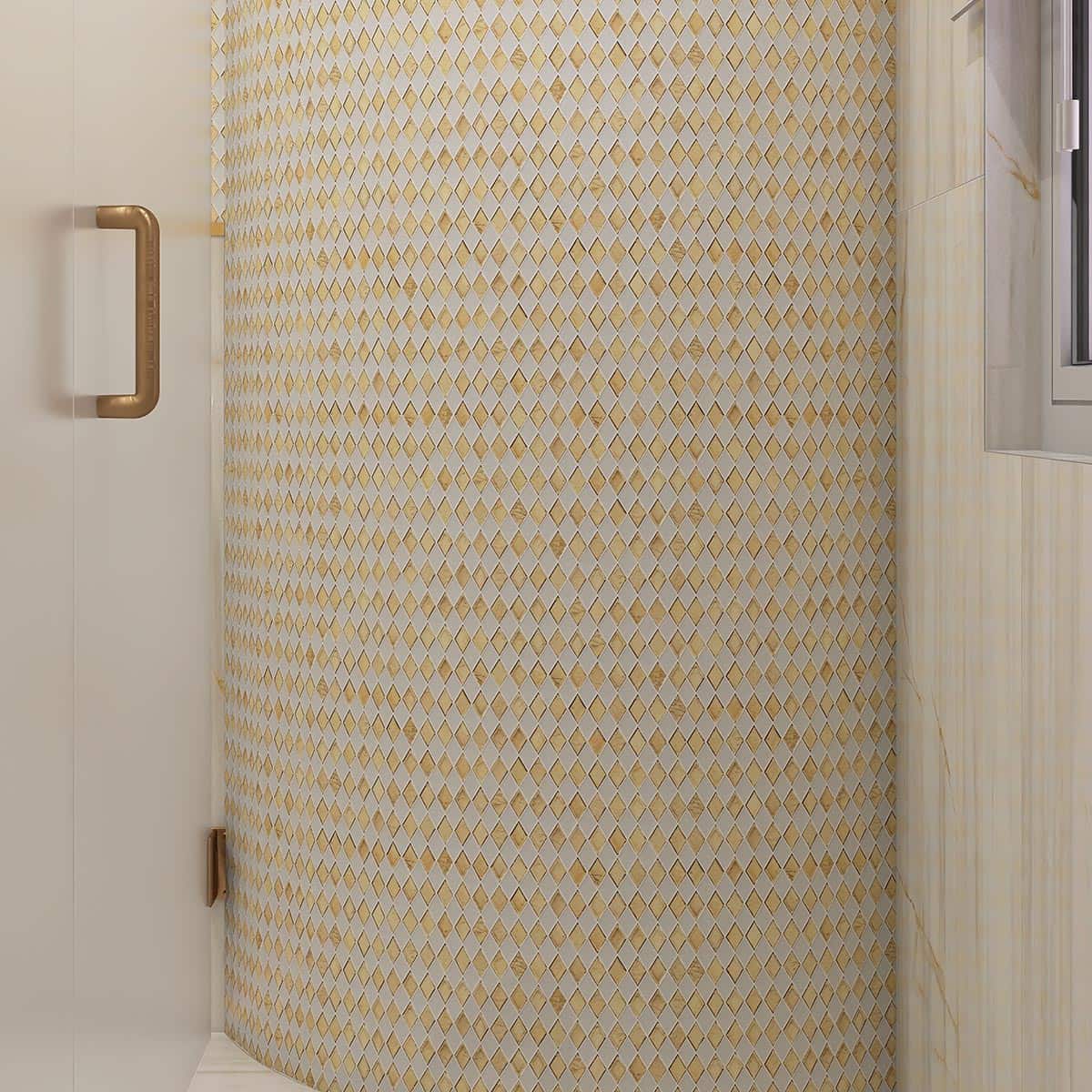 Gold&White Checkerboard Diamond Glass Mosaic Tiles