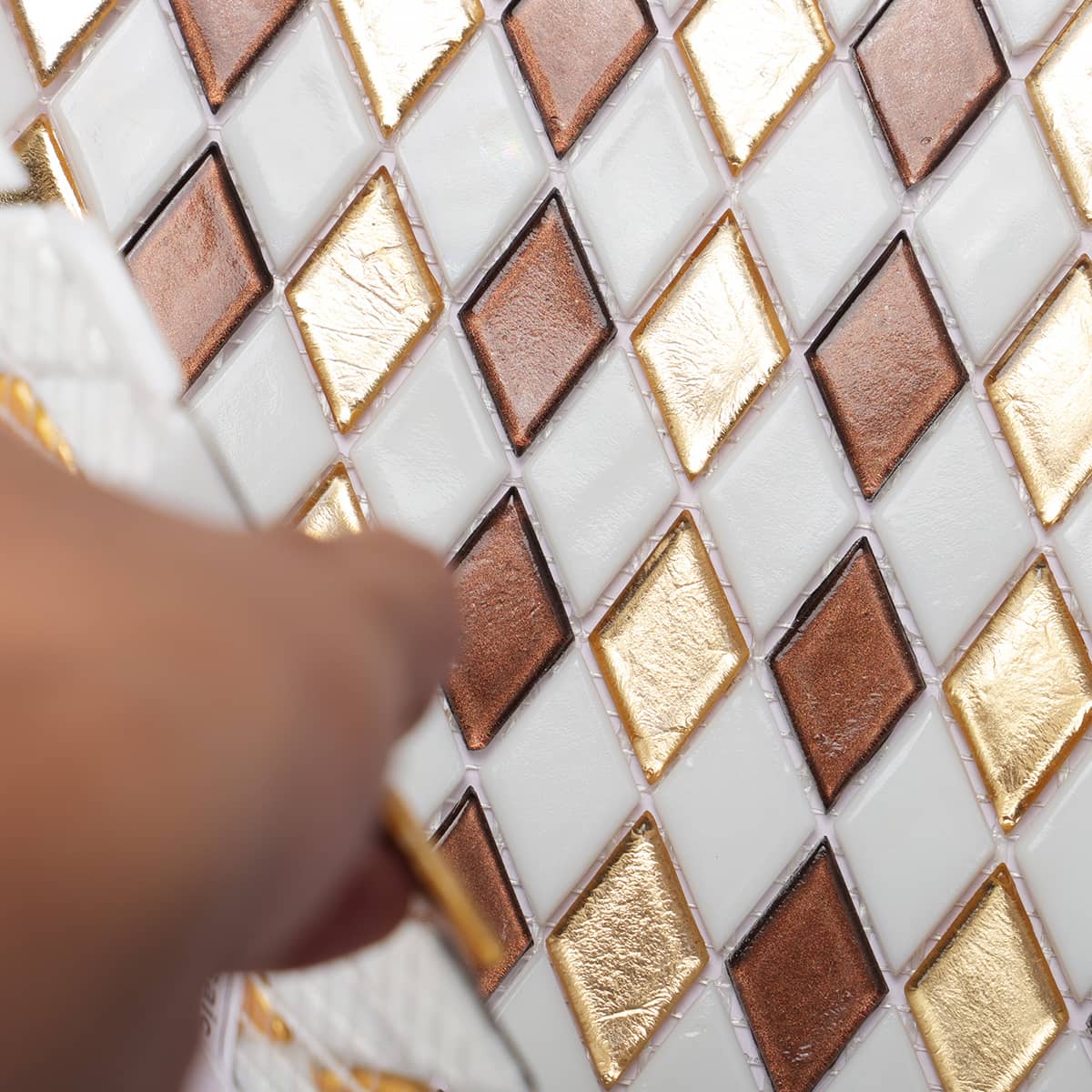Gold&Brown Checkerboard Diamond Glass Mosaic Tiles 