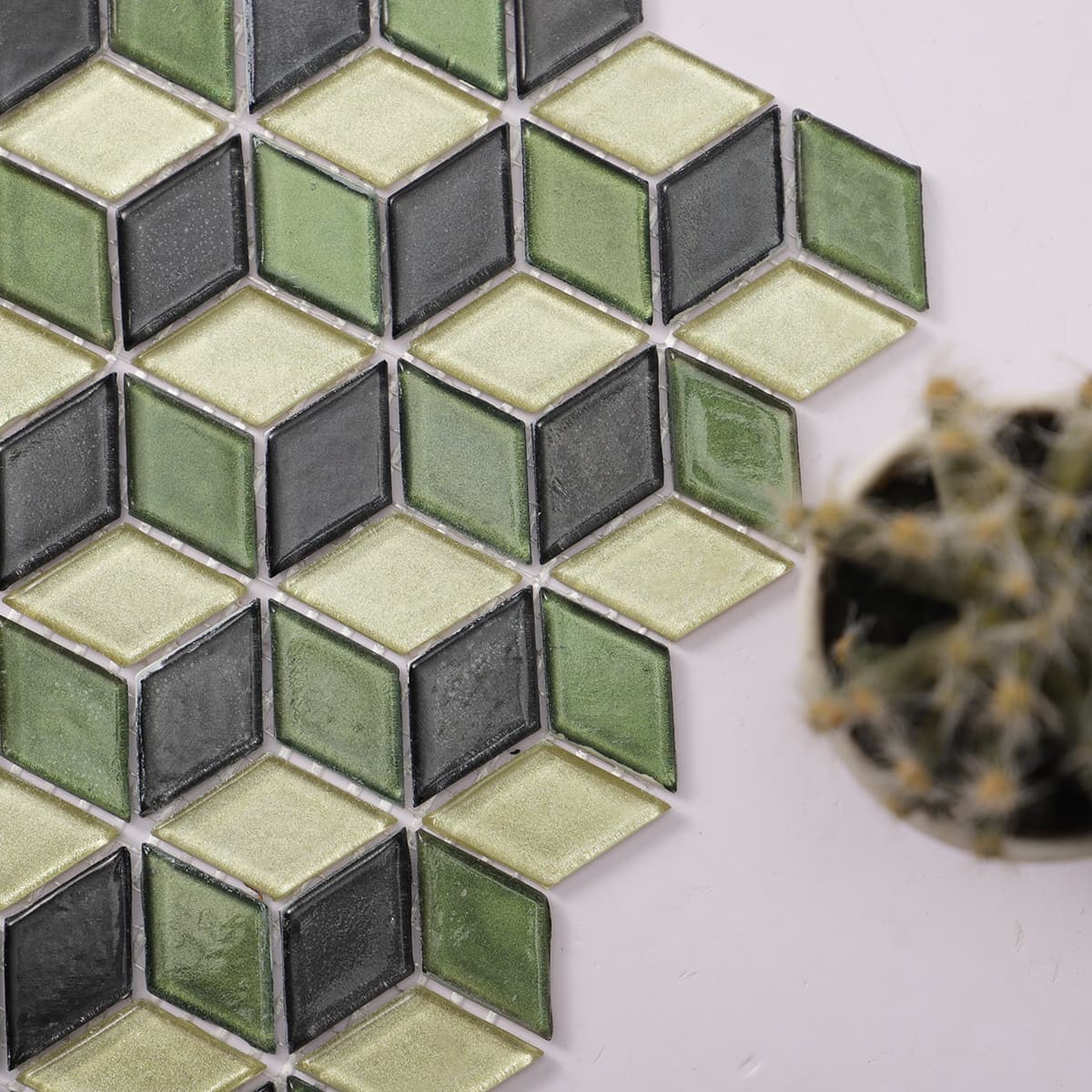 Dark Green Hexgonal Diamond Glass Mosaic Tiles