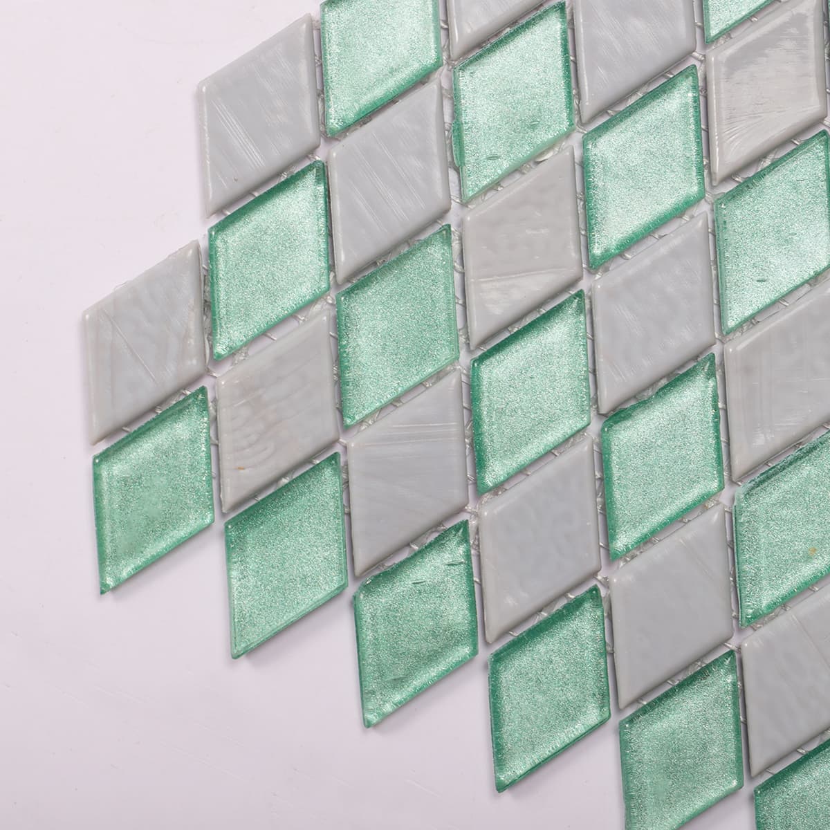 Diamond Green Mix Grey Glass Mosaic Tiles