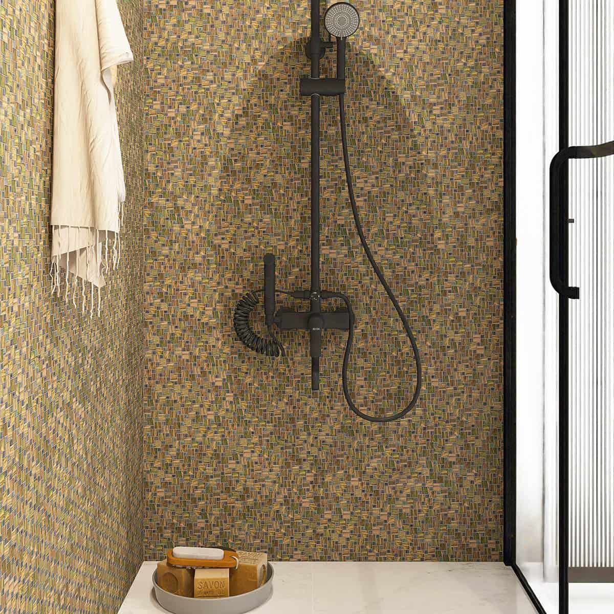 Olive Green Windmill Pattern Glass Mosaic Tiles