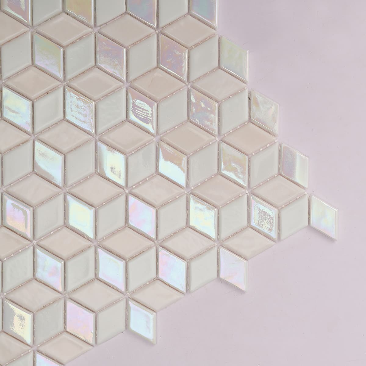 Iridescent White 3D Cube Diamond Glass Mosaic Tile