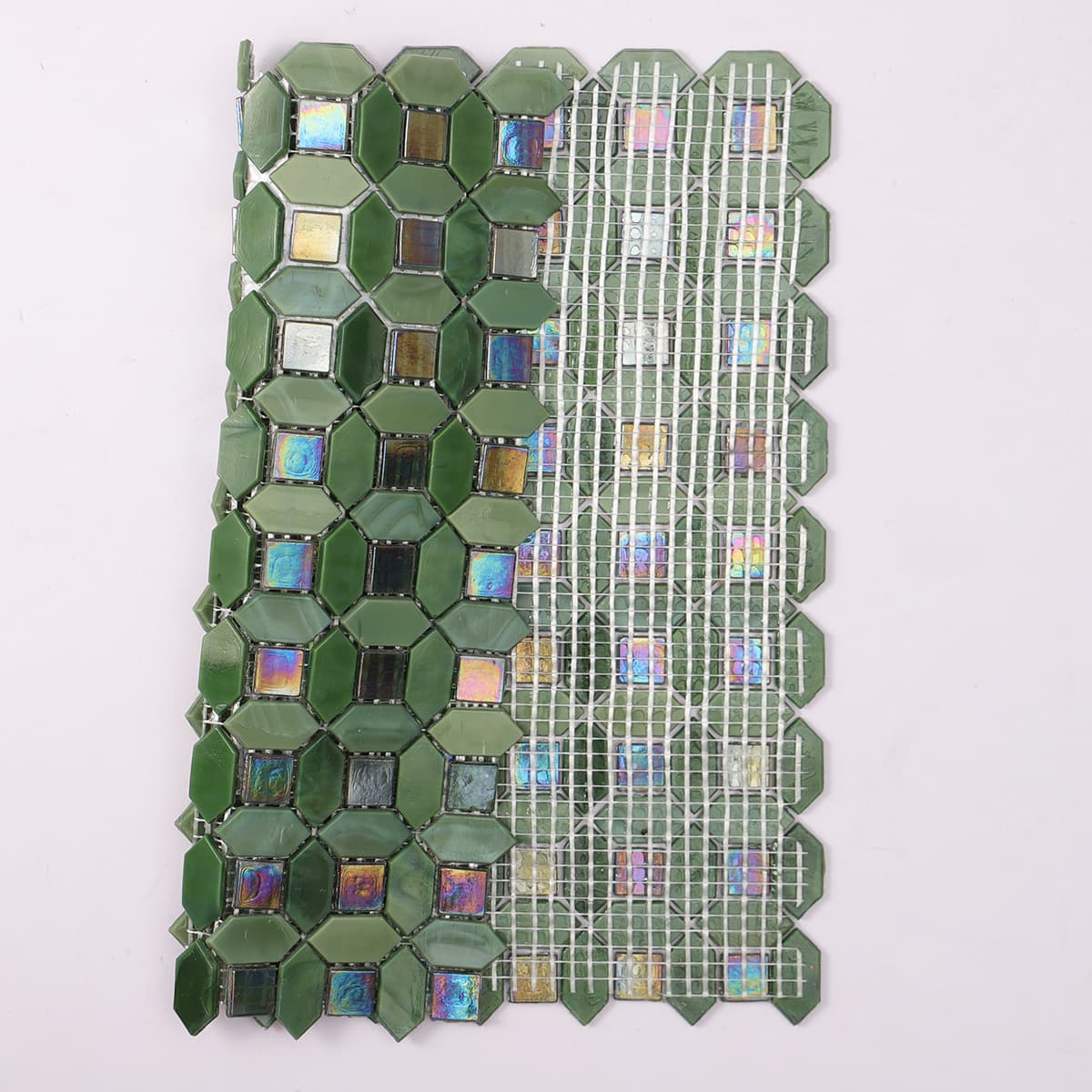 Green Picket Iridescent Glass Mosaic Tiles 