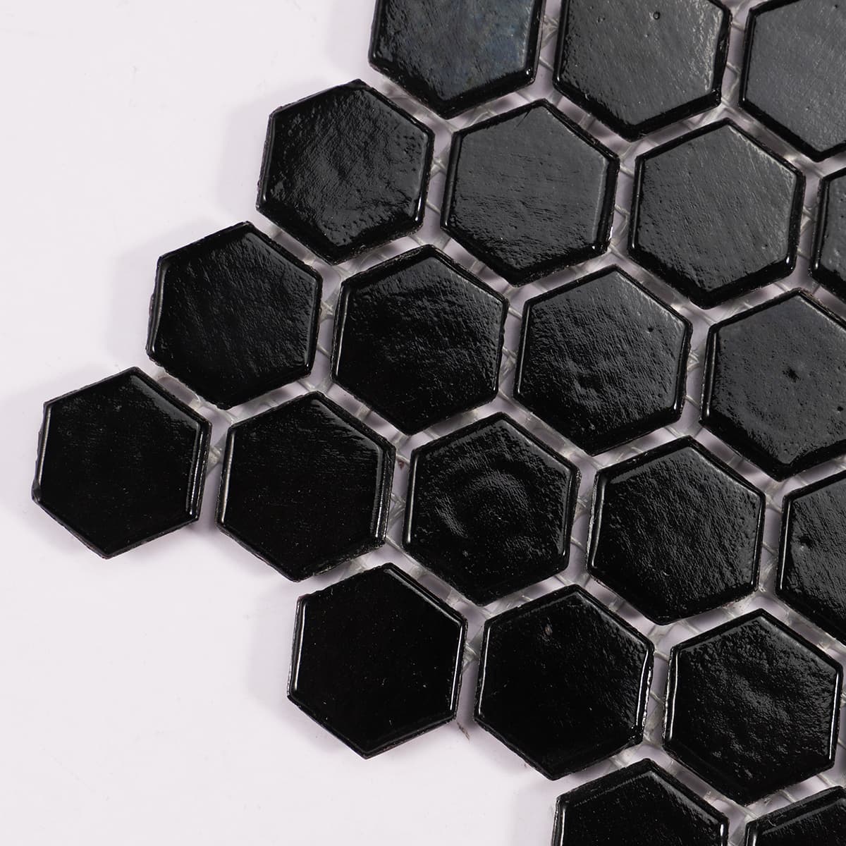 Black Hexagon Honeycomb Glass Mosaic Tiles for Floor and Wall