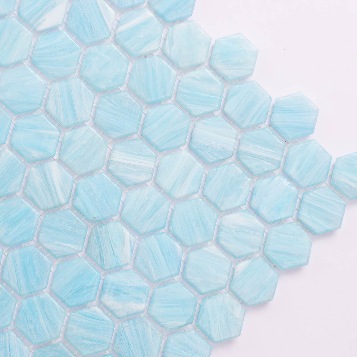 Sky Blue Fired Erath Glass Hexagon Mosaic Tiles