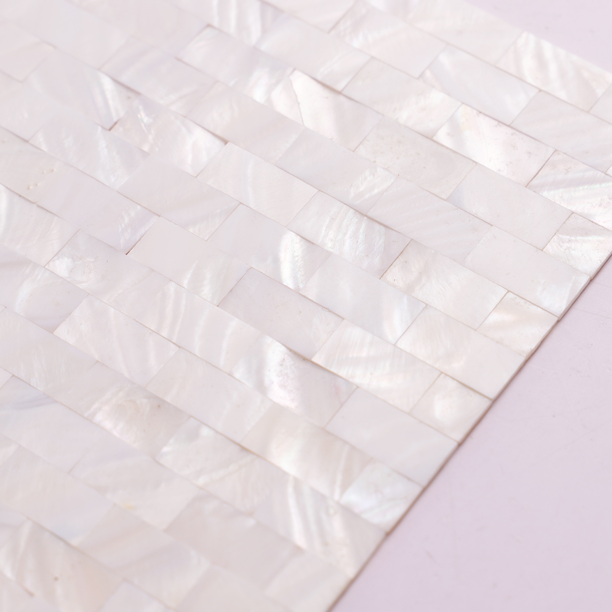 white stacked subway mother-of-pearl mosaic tile side description