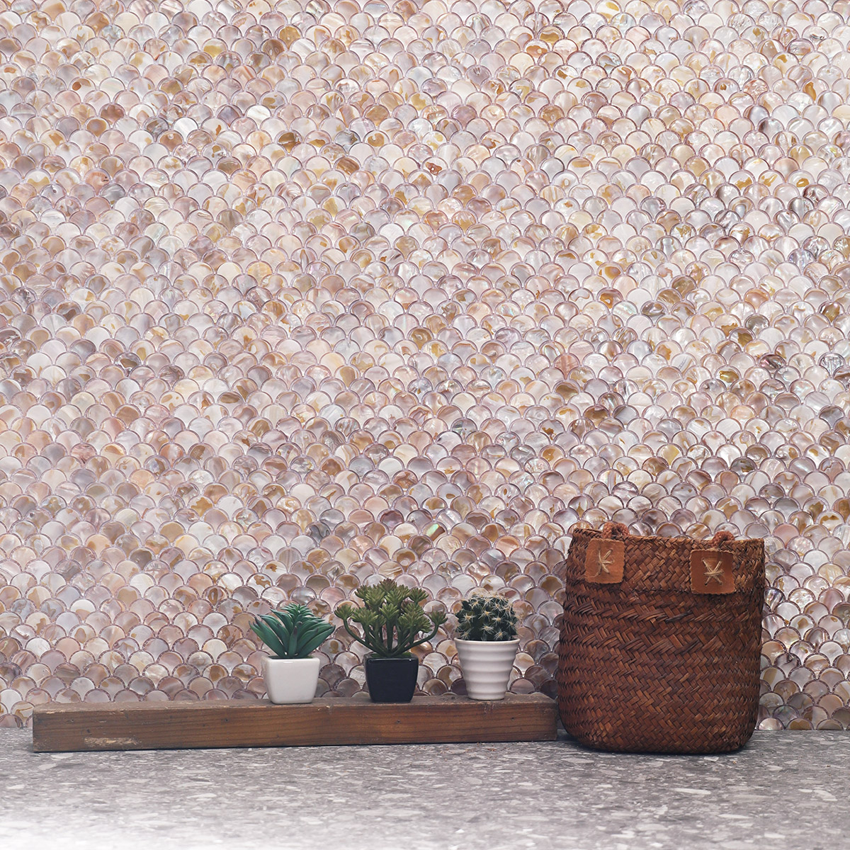 Luxurious mother of pearl tile mosaic showing natural iridescence