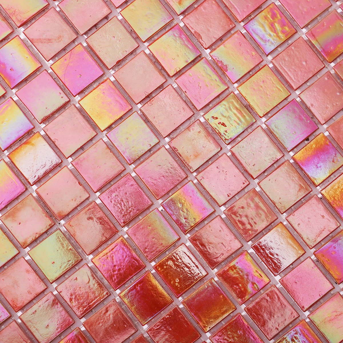Polished Iridescent Orange Square Glass Mosaic Tiles
