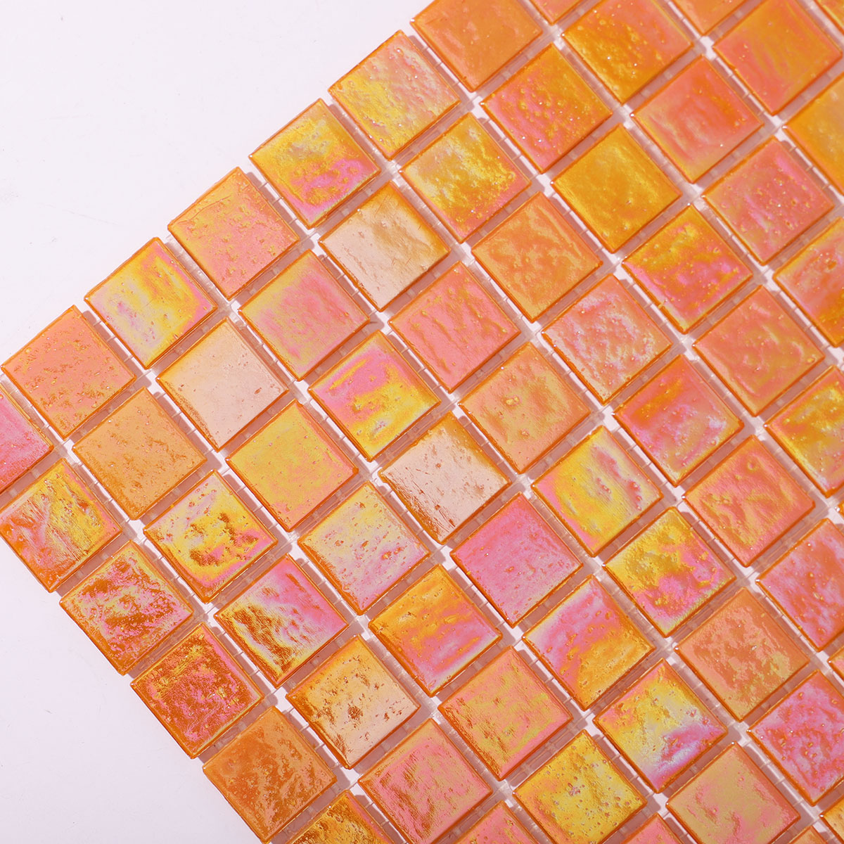 Pearlescent Orange Square Glass Mosaic Wall and Floor Tile