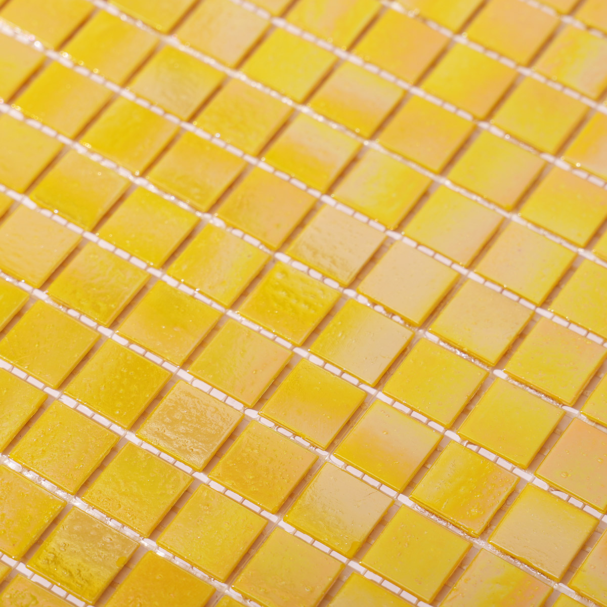 Glossy Iridescent Yellow Square Glass Mosaic Tiles 