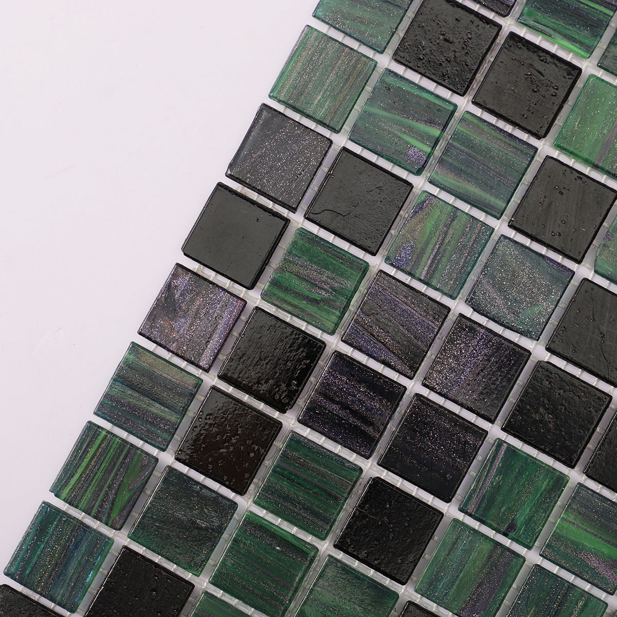 Deep Green Glass Mosaic Backsplash Tiles