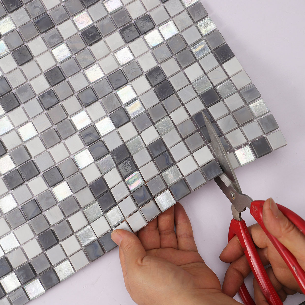 Gray and Silver Square Glass Mosaic Tiles 