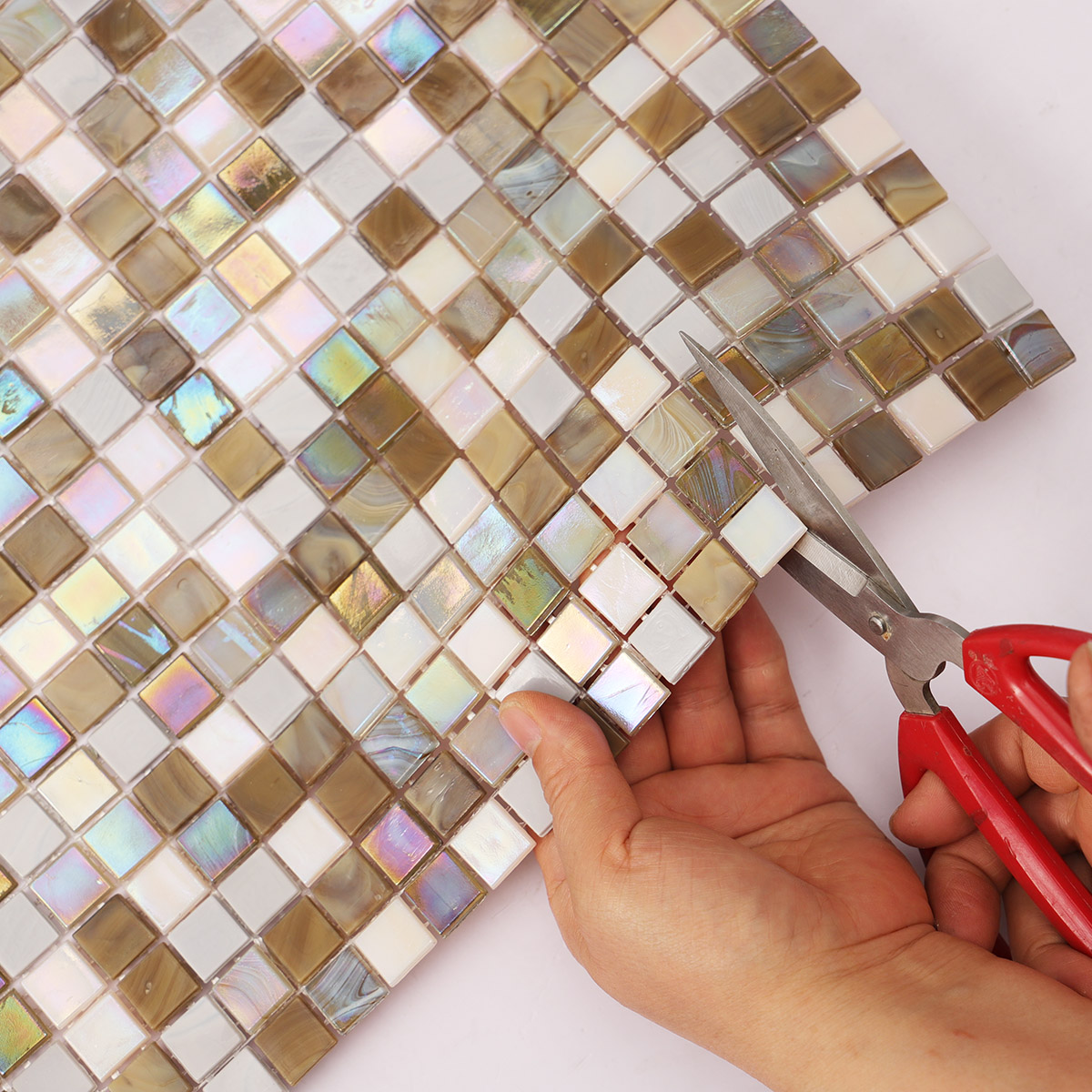 Bround mixed Beige Pearlescent Glass Square Mosaic pool Tiles 