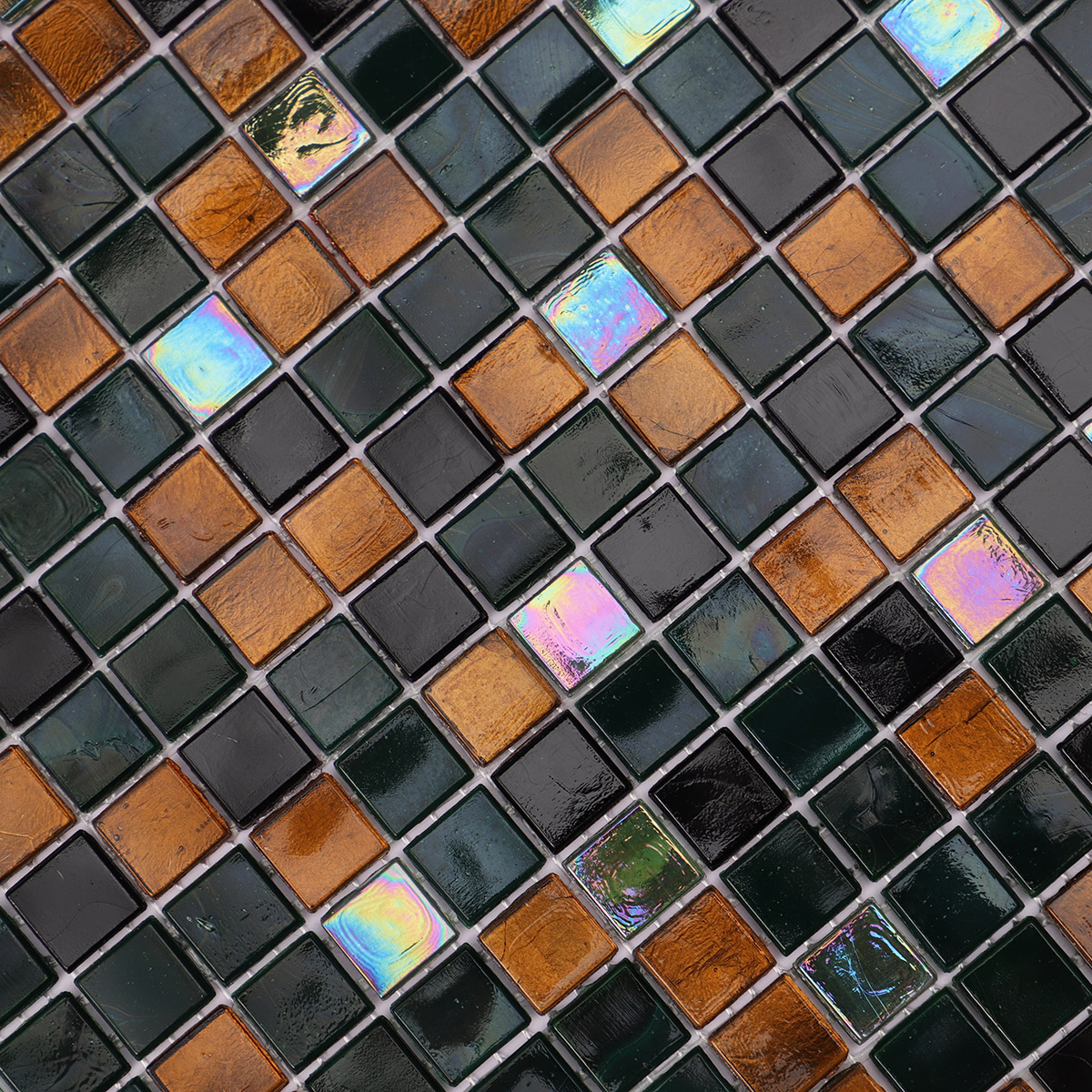 Earthy Brown and Green Glass Grid Mosaic Tiles for Walls and Floors