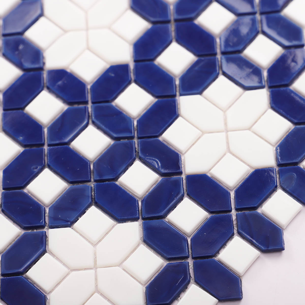 Blue and White Glass Mosaic Tiles - Picket and Square Design