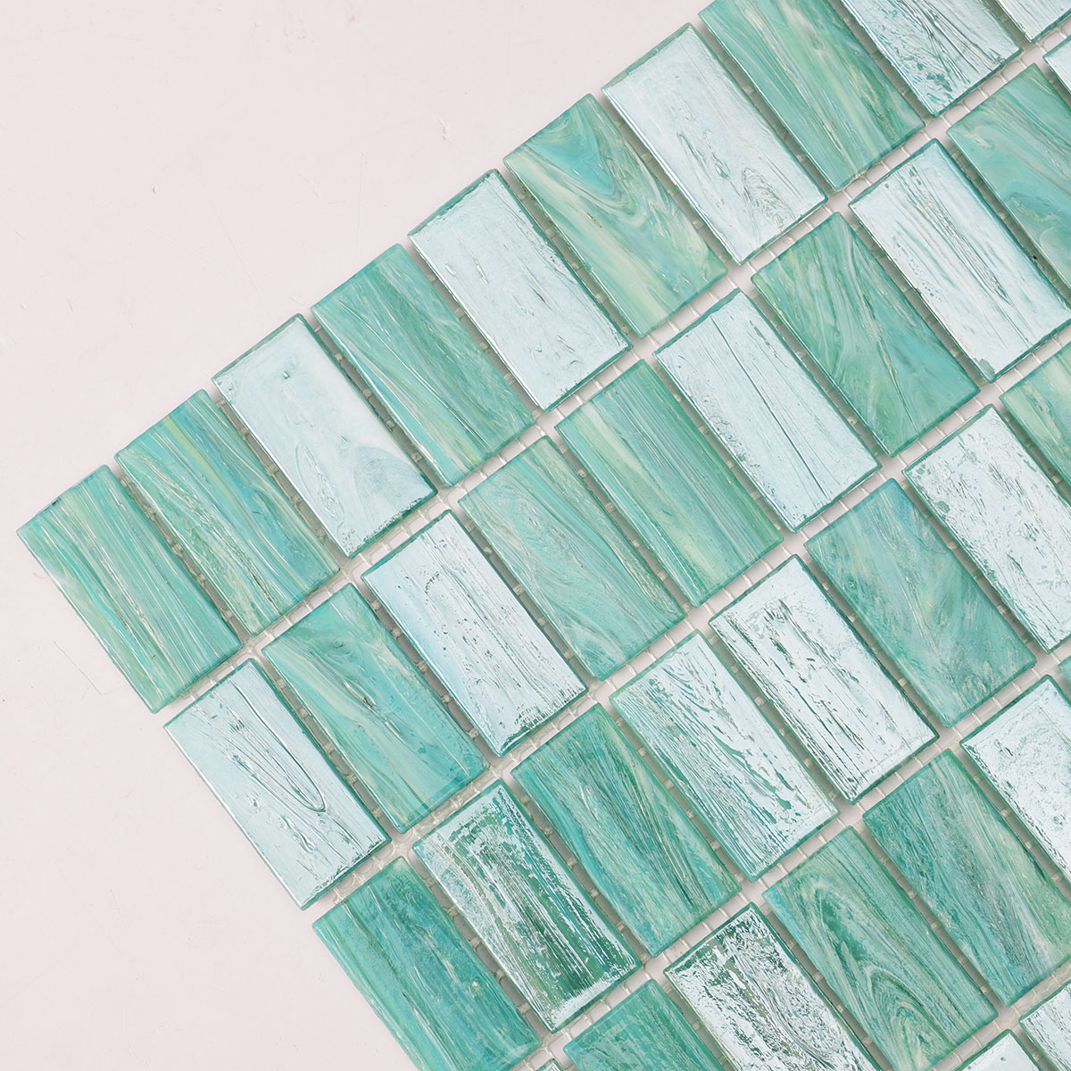Iridescent Light Green  Rectangle Glass Mosaic  Floor and Wall Tiles