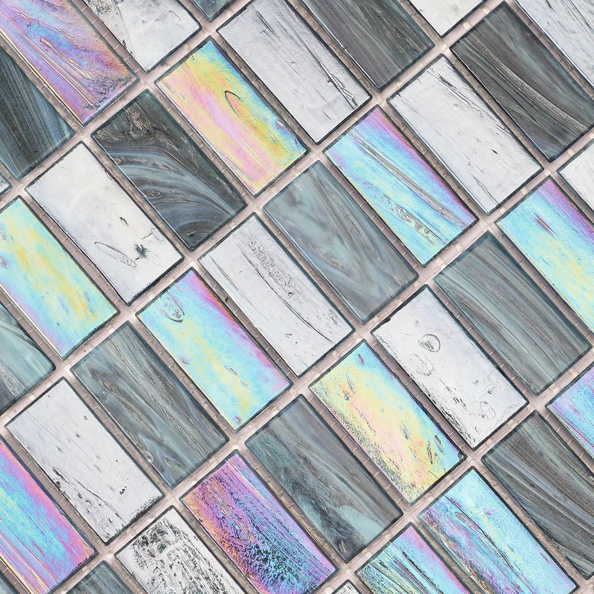 Iridescent Dark blue Rectangle Glass Mosaic Bathroom Tiles 